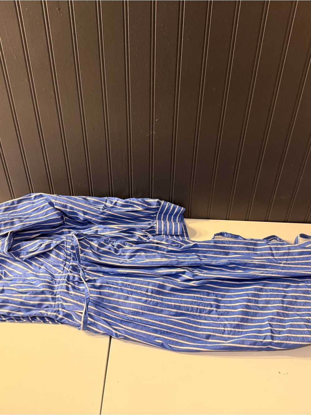 Blue & White Striped Midi Dress - Classic Shirt Dress - Picture 9 of 15